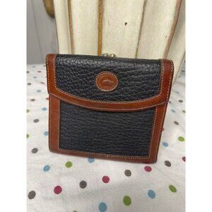 Vintage Dooney & Bourke Bifold Leather Wallet – Brown & Black with Kiss-Lock Coi